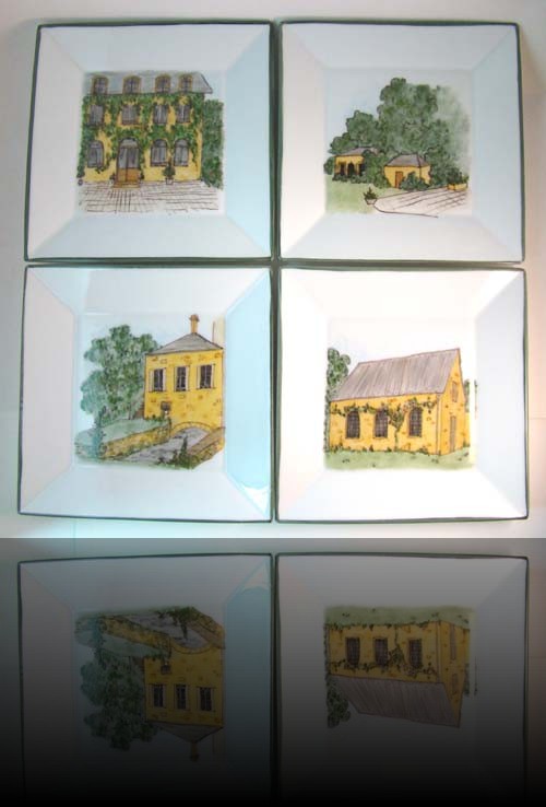 4 assiettes maison style naif